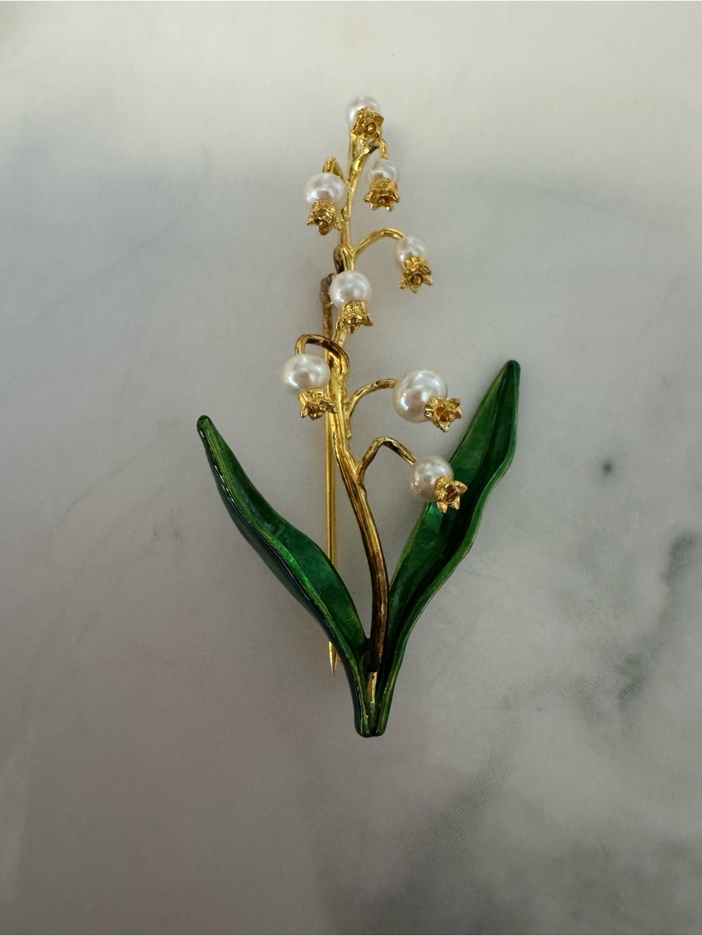 Vintage MMA Fabergé Lily of the Valley Pearl Brooch Sterling 925 Gold Vermeil